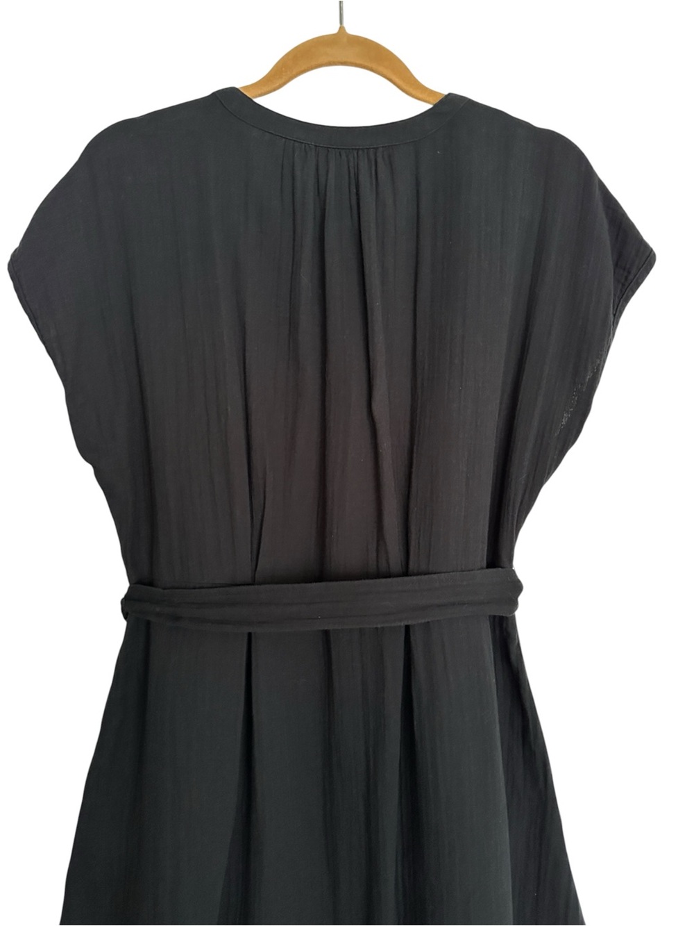 GAP Black 100% Cotton Crinkle Gauze Midi Shirtdress Casual Tie Waist Size Medium - Picture 7 of 13